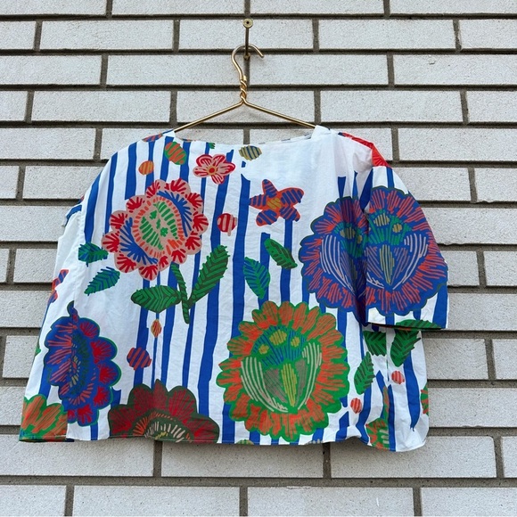 Tia Cibani Bold Matyo Floral Stripe Print Boxy Shirt 7/8Y - Picture 5 of 10